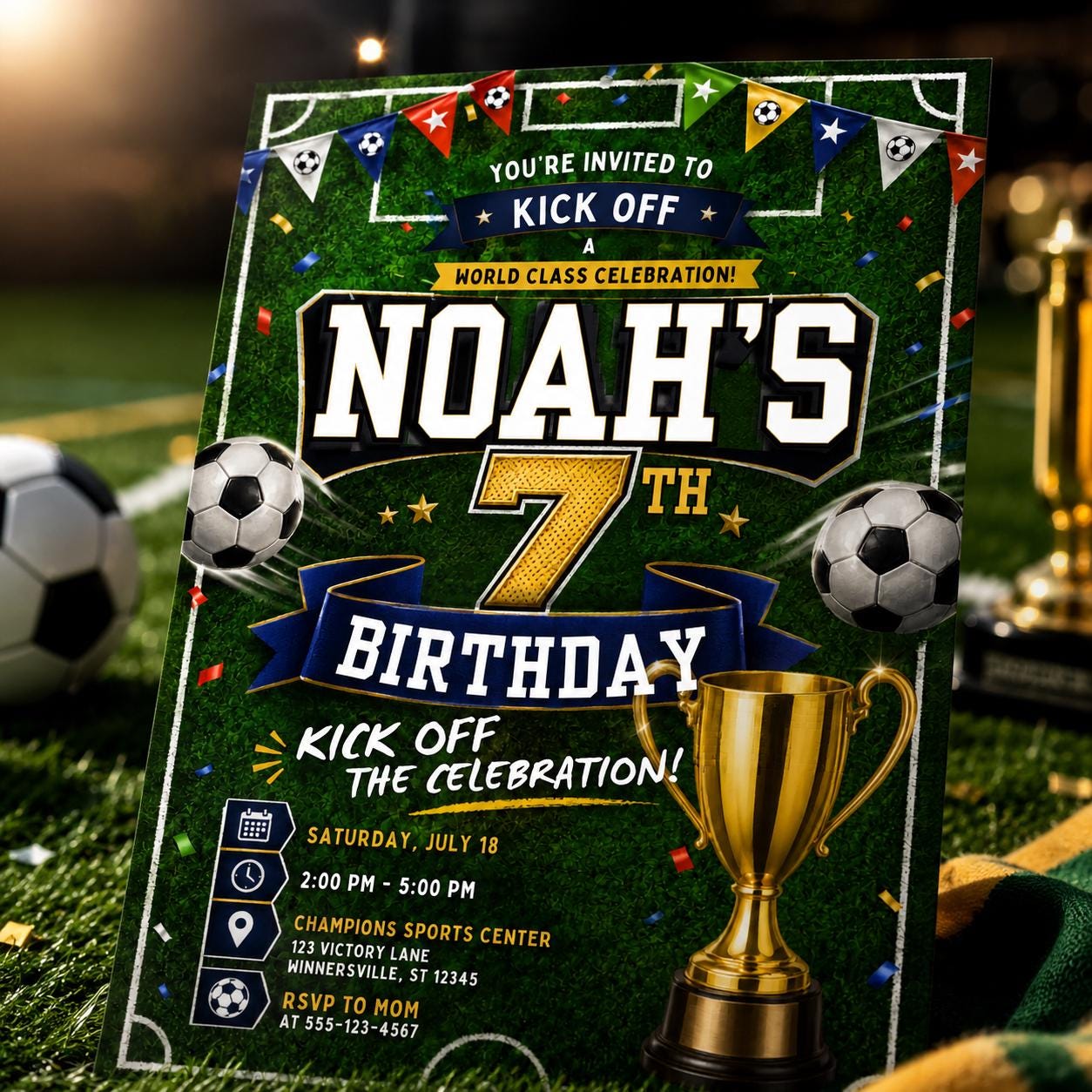 Soccer Birthday Invitation, Soccer Invitation, Football Flyer, Kick off Celebration Soccer Party, Football Party, Editable Canva Template __etsy:8094884401