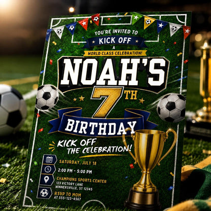 Soccer Birthday Invitation, Soccer Invitation, Football Flyer, Kick off Celebration Soccer Party, Football Party, Editable Canva Template __etsy:8094884401
