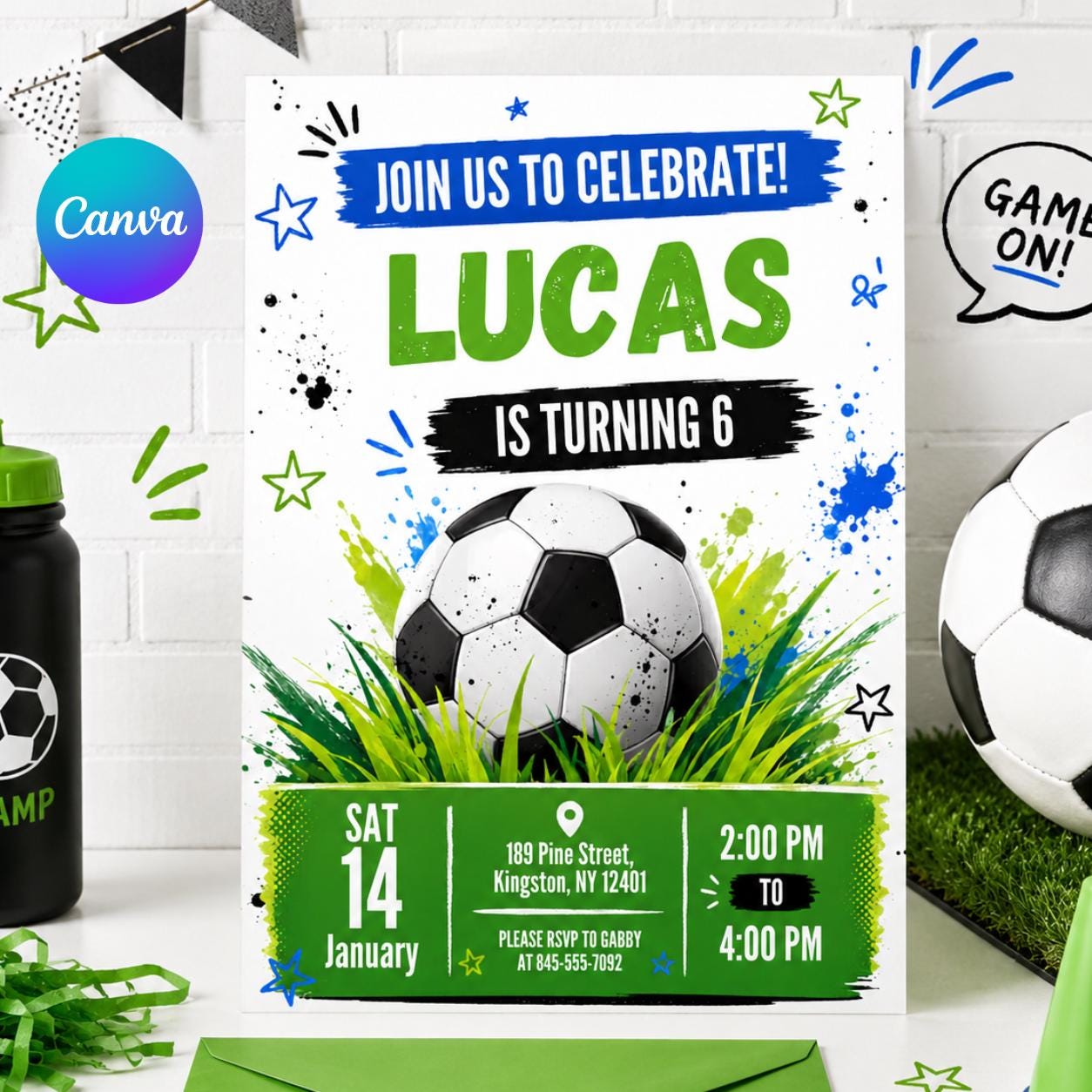 Soccer Birthday Invitation Template Bundle, Kid Soccer Birthday Canva Invitation, Printable Birthday Party Invitation, Kids Party Invite __etsy:8030875154