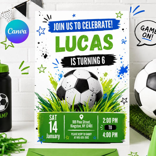Soccer Birthday Invitation Template Bundle, Kid Soccer Birthday Canva Invitation, Printable Birthday Party Invitation, Kids Party Invite __etsy:8030875154