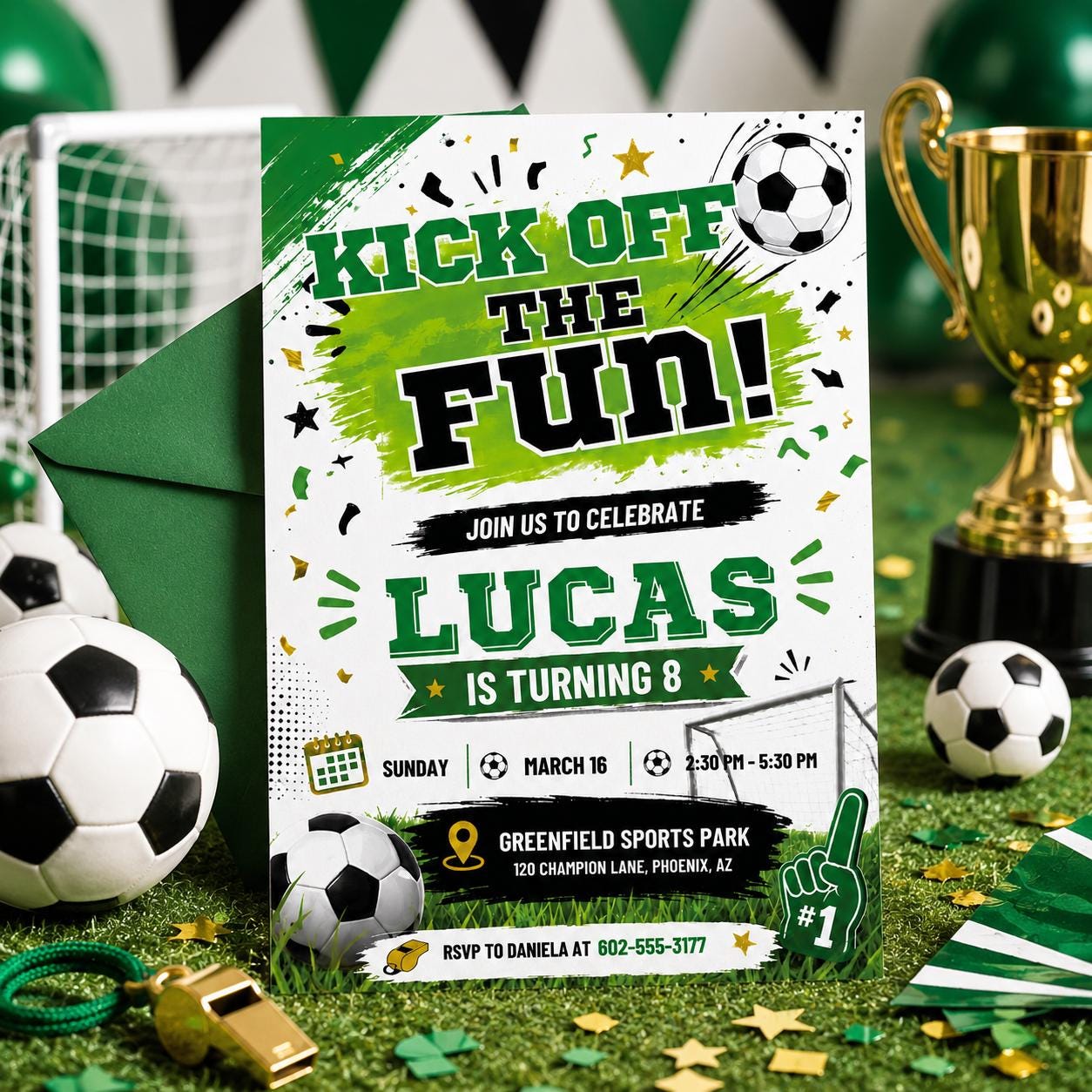 Soccer Birthday Invitation Template, Kick Off The Fun, Soccer Birthday Party Invitation, Editable Canva Template Soccer GOAT invite __etsy:8023471148