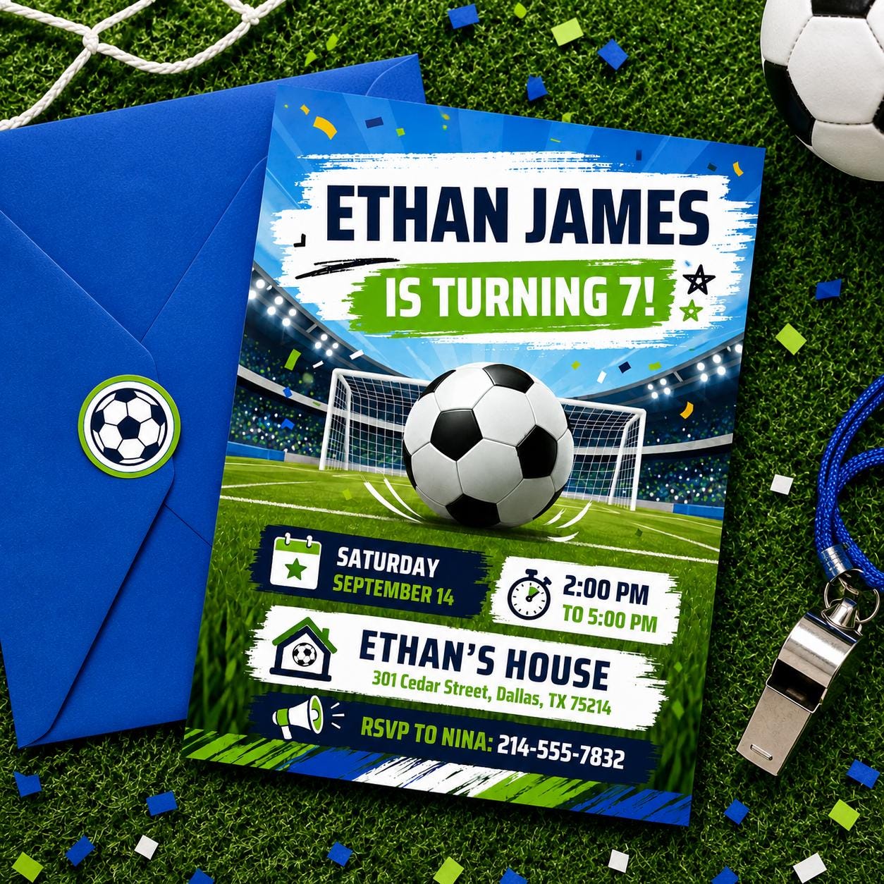 Soccer Birthday Party Invitation, Customizable Goal-Themed Sports Invite, Soccer GOAT invite, Kid Soccer Birthday Canva Invitation __etsy:8078421203