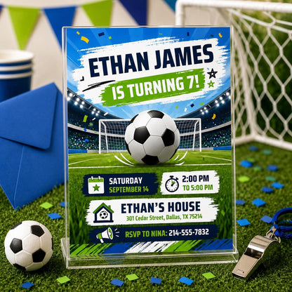 Soccer Birthday Party Invitation, Customizable Goal-Themed Sports Invite, Soccer GOAT invite, Kid Soccer Birthday Canva Invitation __etsy:8030513424