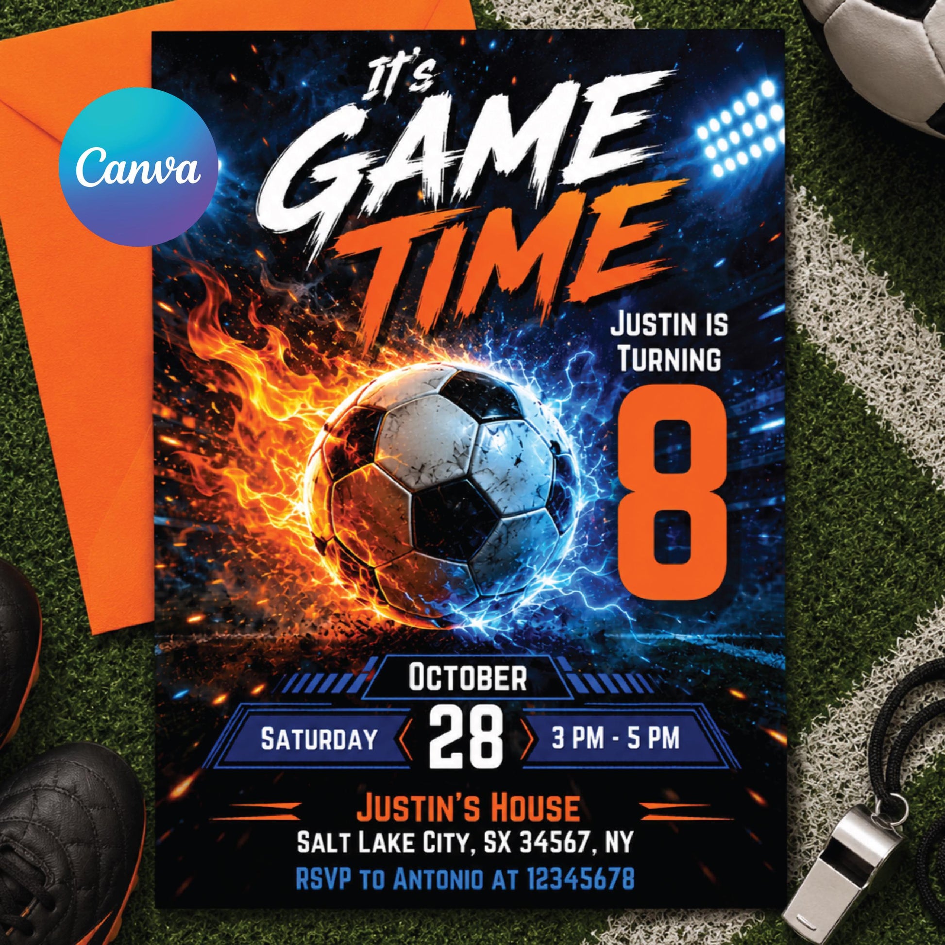 Soccer Birthday Party Invitation, Editable Canva Template, Customizable Goal-Themed Sports Invite, Soccer GOAT invite __etsy:8012855008