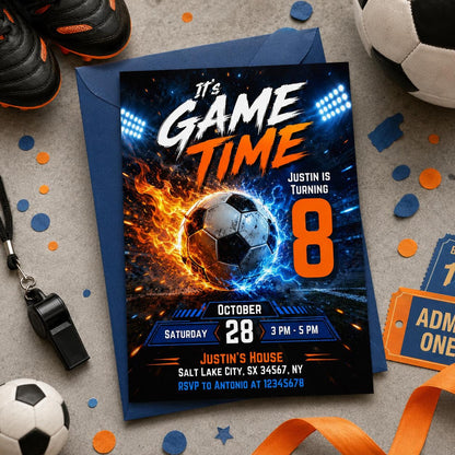 Soccer Birthday Party Invitation, Editable Canva Template, Customizable Goal-Themed Sports Invite, Soccer GOAT invite __etsy:8012849242
