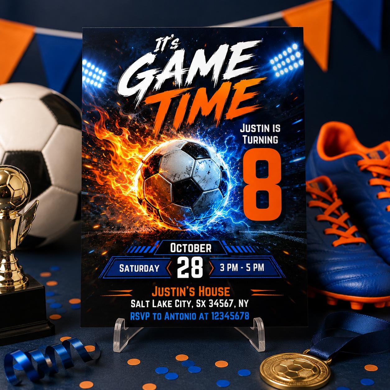 Soccer Birthday Party Invitation, Editable Canva Template, Customizable Goal-Themed Sports Invite, Soccer GOAT invite __etsy:8060759289