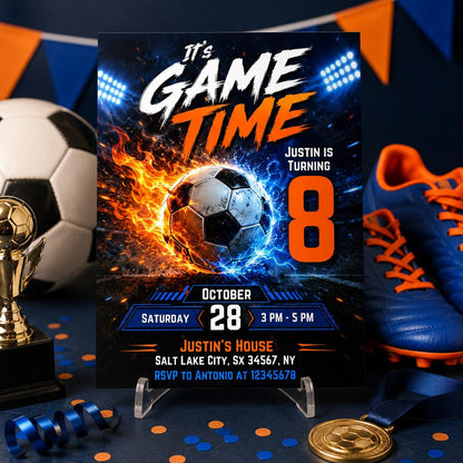 Soccer Birthday Party Invitation, Editable Canva Template, Customizable Goal-Themed Sports Invite, Soccer GOAT invite __etsy:8060759289