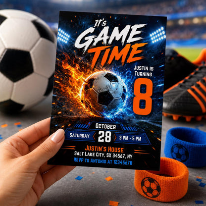 Soccer Birthday Party Invitation, Editable Canva Template, Customizable Goal-Themed Sports Invite, Soccer GOAT invite __etsy:8012849150