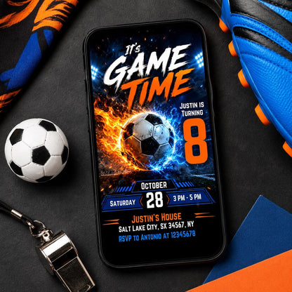 Soccer Birthday Party Invitation, Editable Canva Template, Customizable Goal-Themed Sports Invite, Soccer GOAT invite __etsy:8012849414