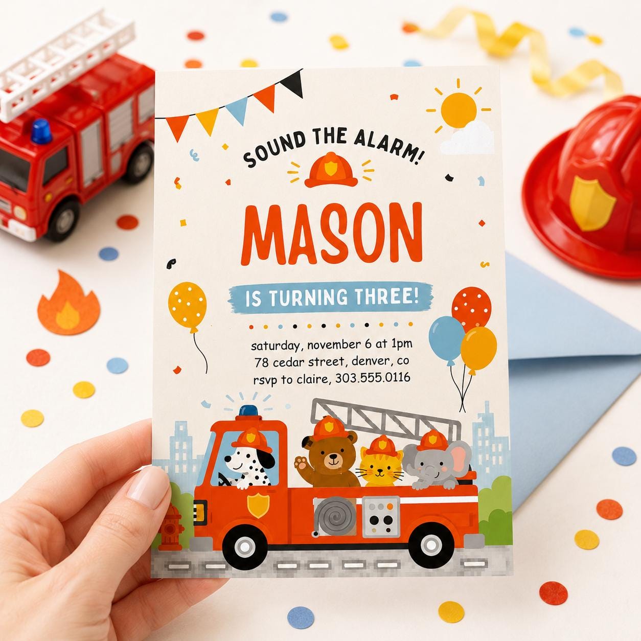 Sound The Alarm Invitation, Sound The Alarm Boys, Fire Truck Birthday Invitation, Firefighter Birthday Party Invite, Canva Template __etsy:8080620783