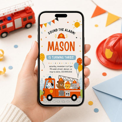 Sound The Alarm Invitation, Sound The Alarm Boys, Fire Truck Birthday Invitation, Firefighter Birthday Party Invite, Canva Template __etsy:8080620755
