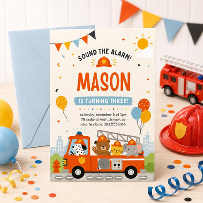 Sound The Alarm Invitation, Sound The Alarm Boys, Fire Truck Birthday Invitation, Firefighter Birthday Party Invite, Canva Template __etsy:8080620775