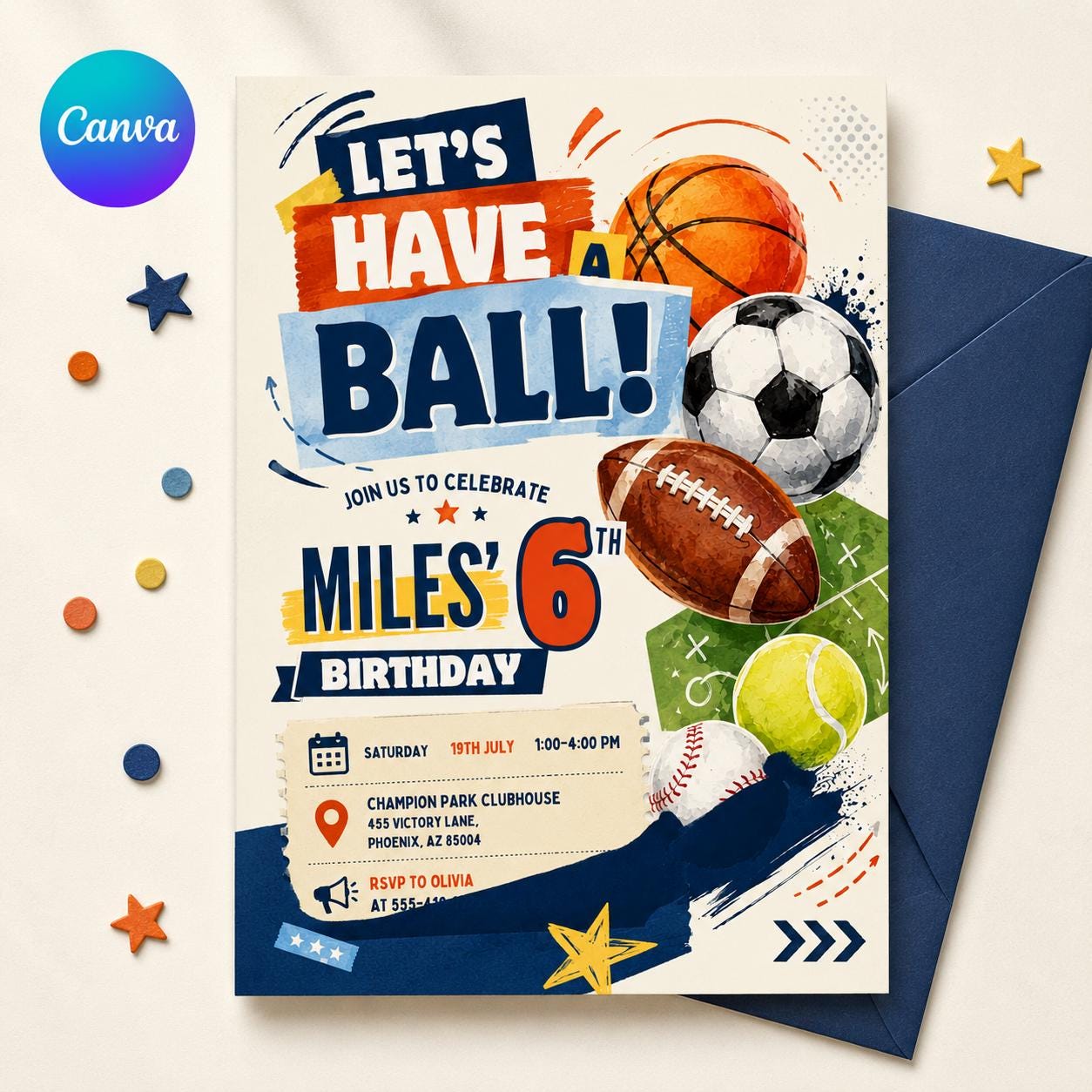 Sports Birthday Invitation, Editable All-star Sports, Sports birthday invitation, Sport Birthday invite, soccer football, baseball, basket __etsy:8107190645