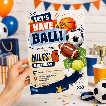 Sports Birthday Invitation, Editable All-star Sports, Sports birthday invitation, Sport Birthday invite, soccer football, baseball, basket __etsy:8059277410