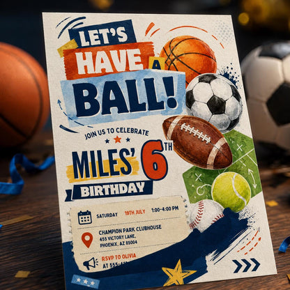 Sports Birthday Invitation, Editable All-star Sports, Sports birthday invitation, Sport Birthday invite, soccer football, baseball, basket __etsy:8059277480