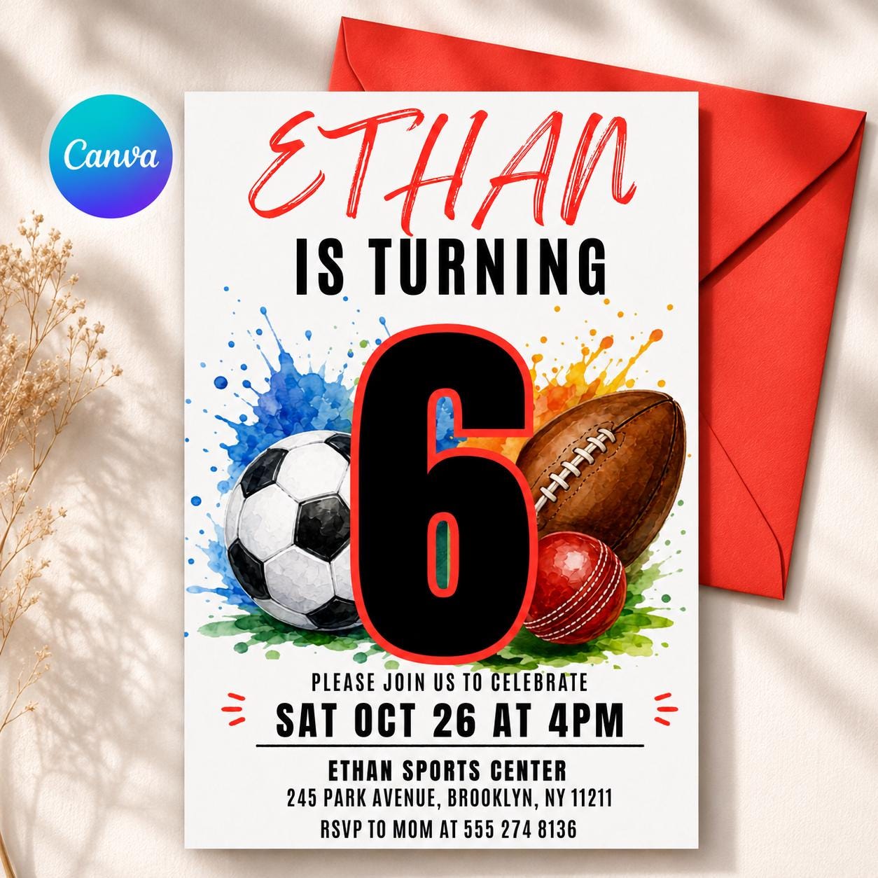 Sports Birthday Invitation, Editable Canva Template, Printable All-Star Party Invite, Multi-Sport Theme Birthday Card for Kids __etsy:8067232508