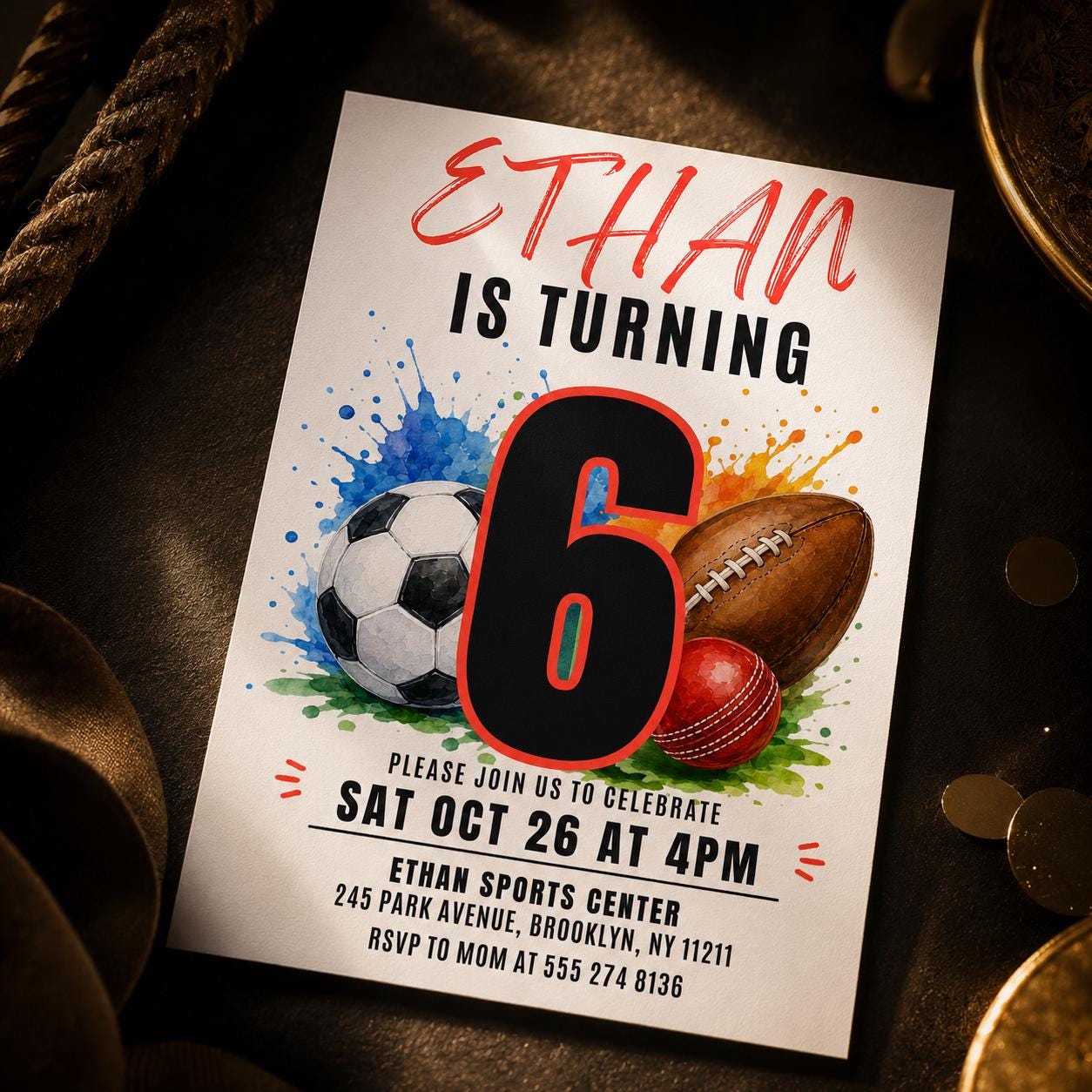 Sports Birthday Invitation, Editable Canva Template, Printable All-Star Party Invite, Multi-Sport Theme Birthday Card for Kids __etsy:8067232534