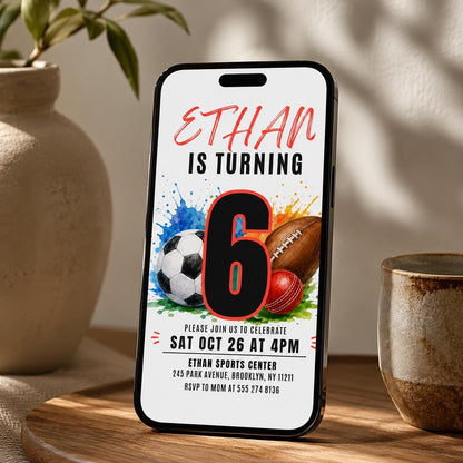 Sports Birthday Invitation, Editable Canva Template, Printable All-Star Party Invite, Multi-Sport Theme Birthday Card for Kids __etsy:8115155381