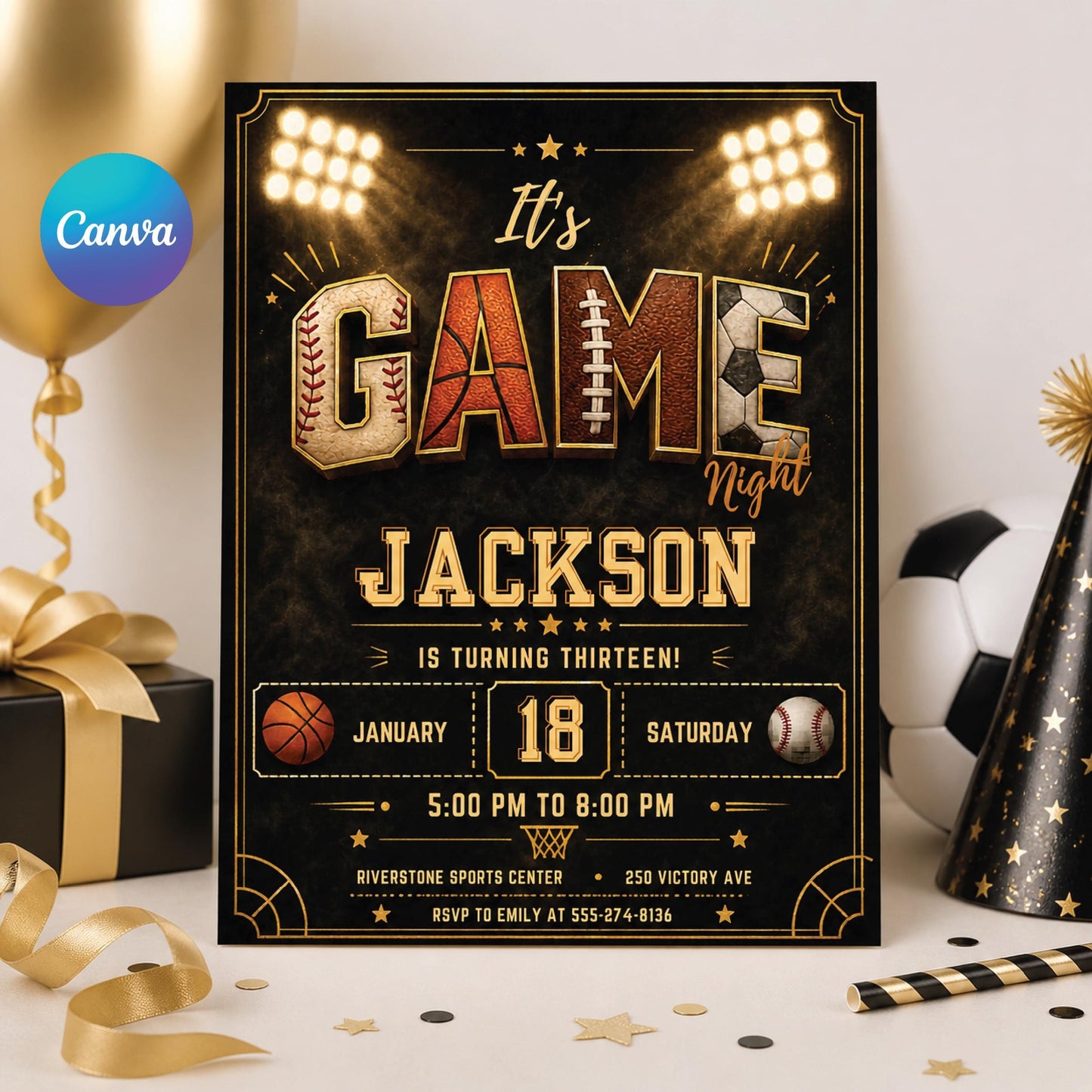 Sports Birthday Invitation Template: Editable Game Time Design (Digital Download) __etsy:7976709370