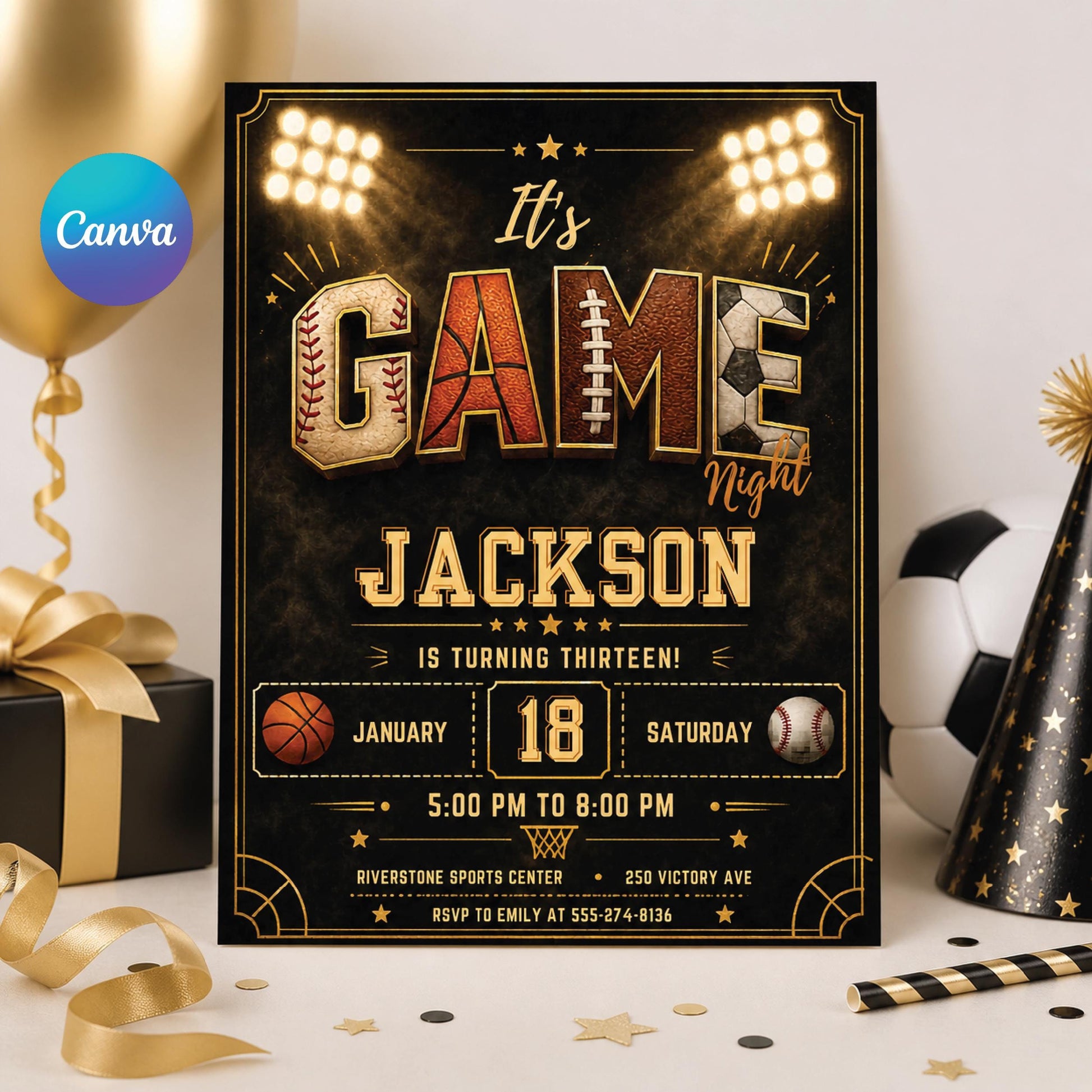 Sports Birthday Invitation Template: Editable Game Time Design (Digital Download) __etsy:7976709370
