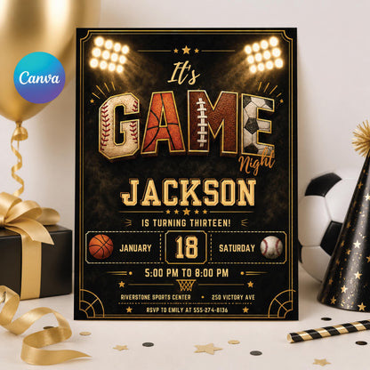 Sports Birthday Invitation Template: Editable Game Time Design (Digital Download) __etsy:7976709370