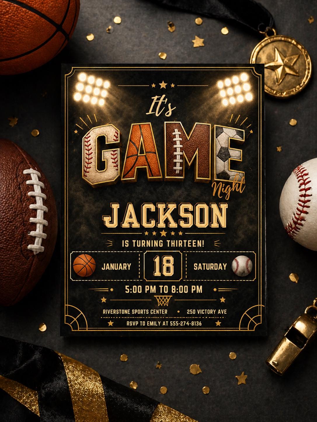 Sports Birthday Invitation Template: Editable Game Time Design (Digital Download) __etsy:8018018187