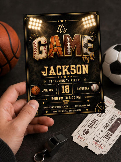 Sports Birthday Invitation Template: Editable Game Time Design (Digital Download) __etsy:7970067786