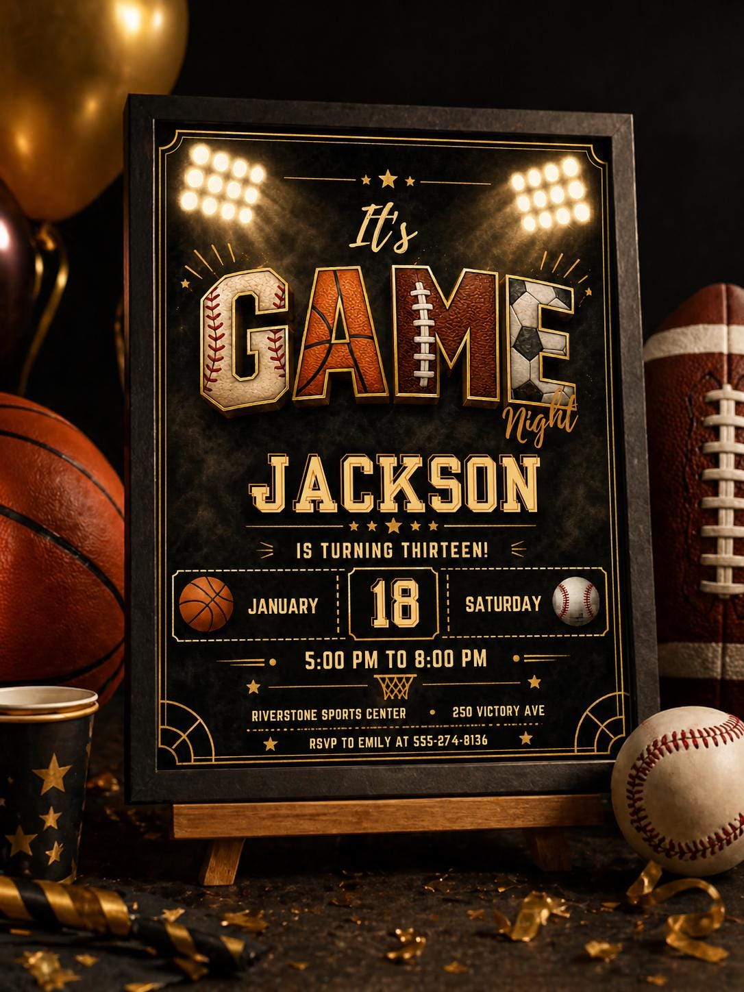 Sports Birthday Invitation Template: Editable Game Time Design (Digital Download) __etsy:8018018171