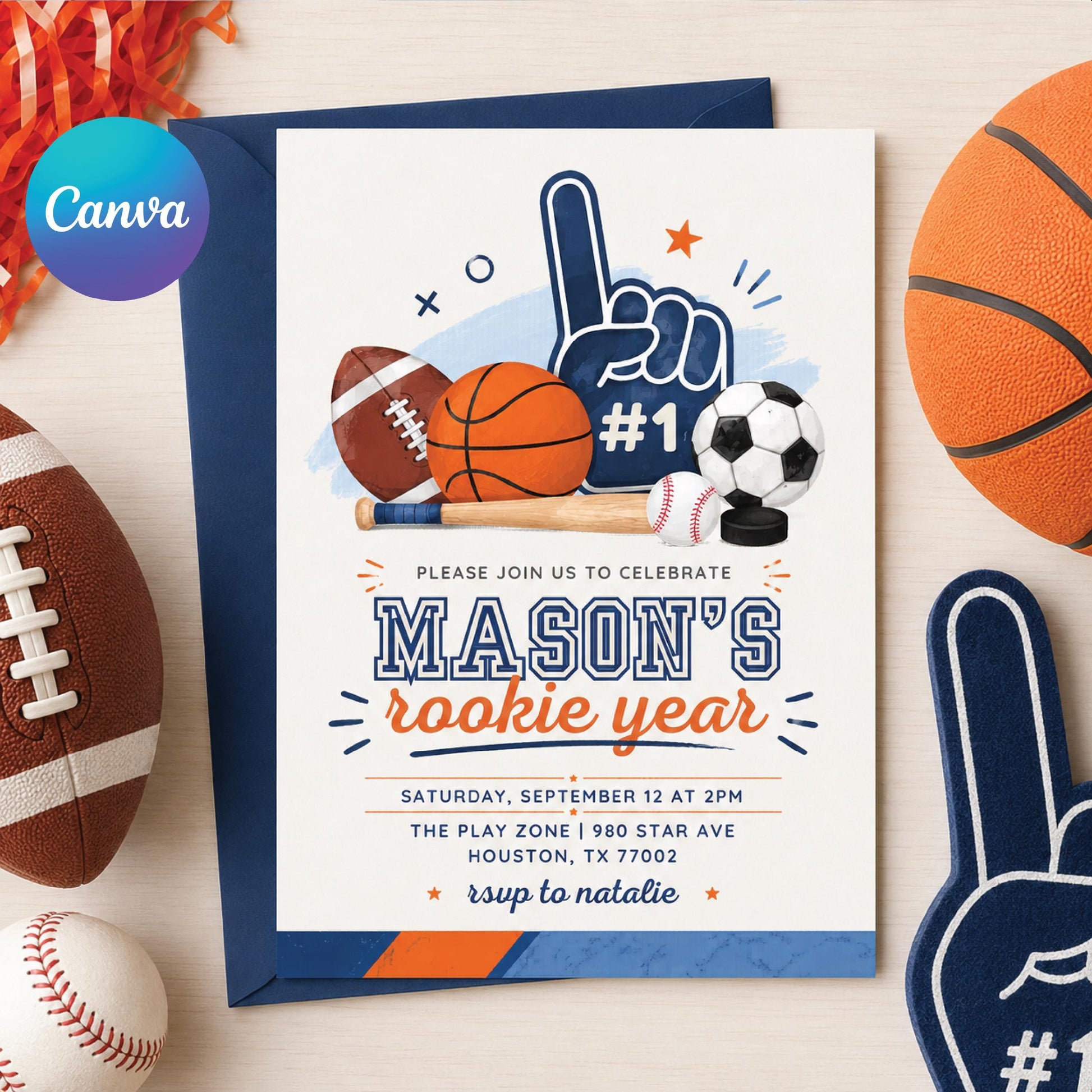 Sports Rookie Year Birthday Invitation Template, Sports Baseball Birthday, Rookie Of The Year Invite Baseball Birthday Party, Canva Template __etsy:8067816755