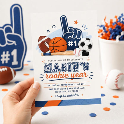 Sports Rookie Year Birthday Invitation Template, Sports Baseball Birthday, Rookie Of The Year Invite Baseball Birthday Party, Canva Template __etsy:8067802707