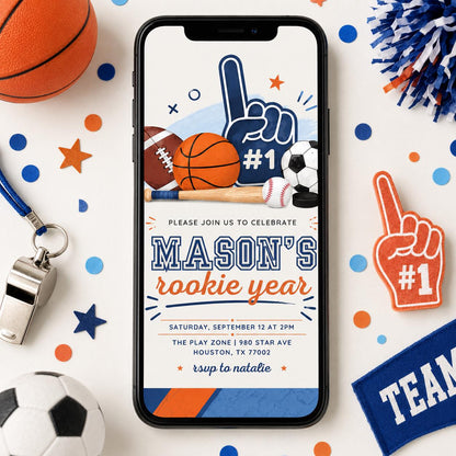 Sports Rookie Year Birthday Invitation Template, Sports Baseball Birthday, Rookie Of The Year Invite Baseball Birthday Party, Canva Template __etsy:8019887216
