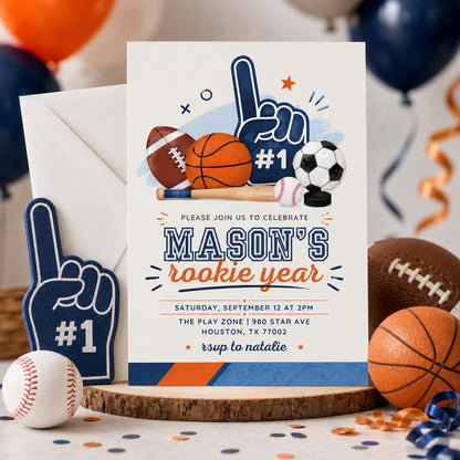 Sports Rookie Year Birthday Invitation Template, Sports Baseball Birthday, Rookie Of The Year Invite Baseball Birthday Party, Canva Template __etsy:8019886310