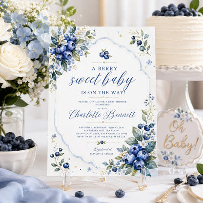 Strawberry Baby Shower Invitation Template, Berry Sweet Baby on the Way Invite, Berry Sweet Invitation, Printable Invite, Canva template __etsy:8004421440