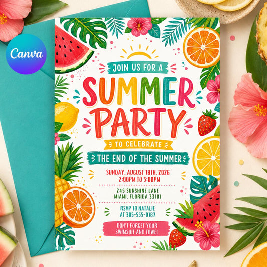 Summer Party Invitation Goodbye School Hello Summer Editable Kids Template Canva Template __etsy:8039821055