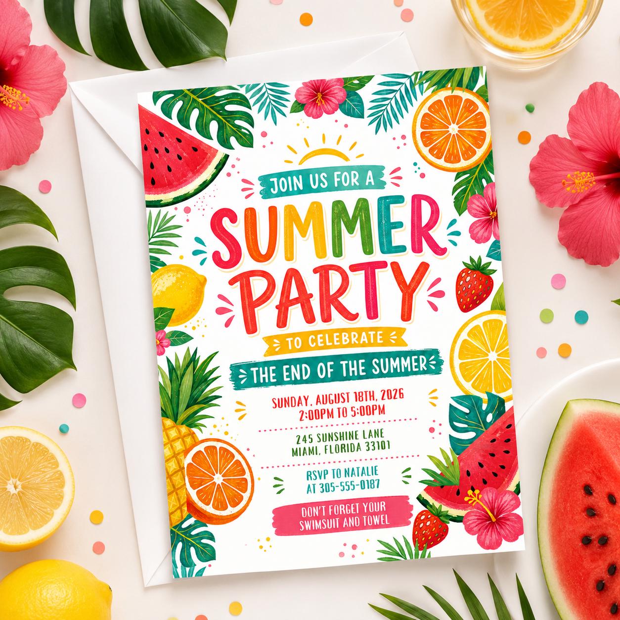 Summer Party Invitation Goodbye School Hello Summer Editable Kids Template Canva Template __etsy:7991882130