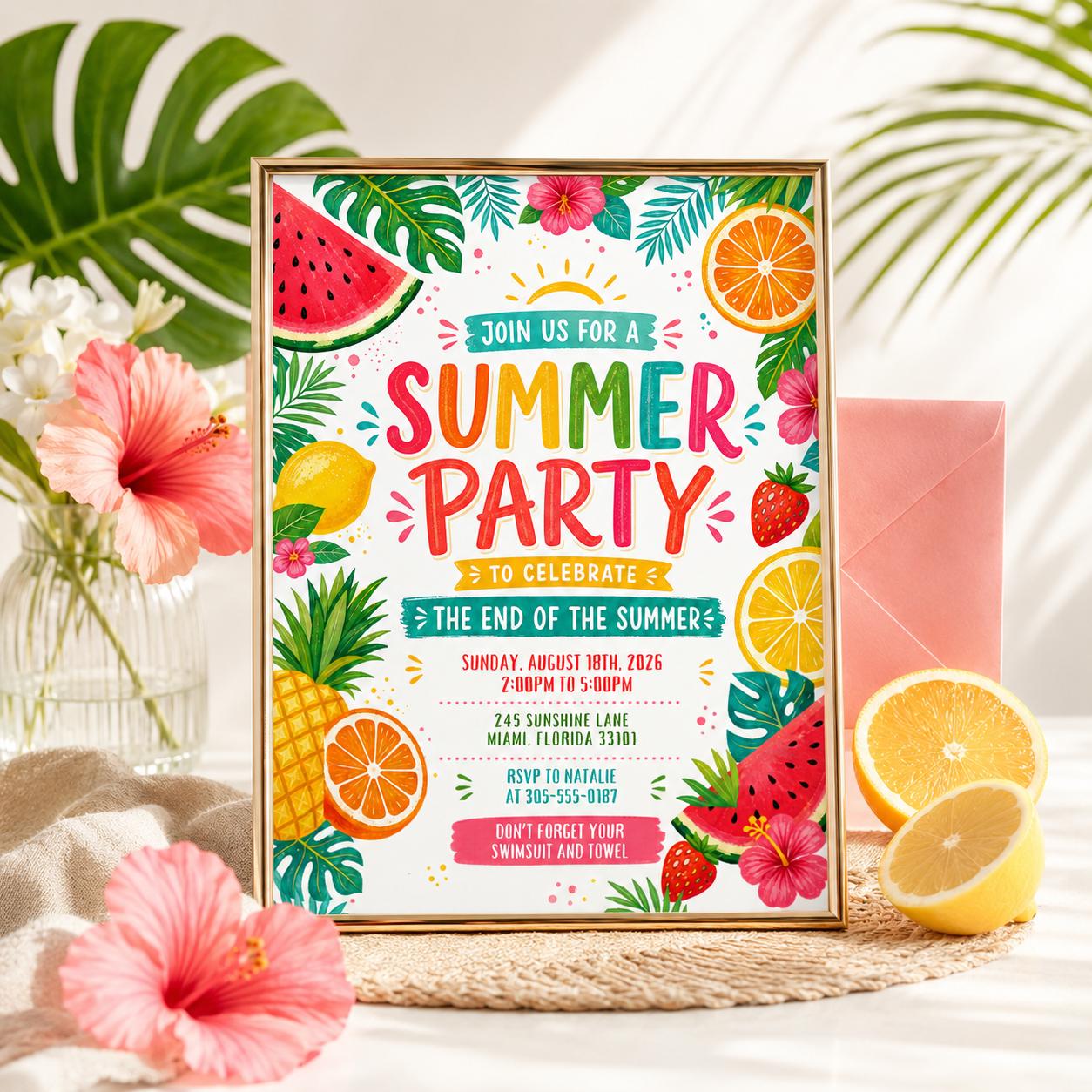 Summer Party Invitation Goodbye School Hello Summer Editable Kids Template Canva Template __etsy:8039821261