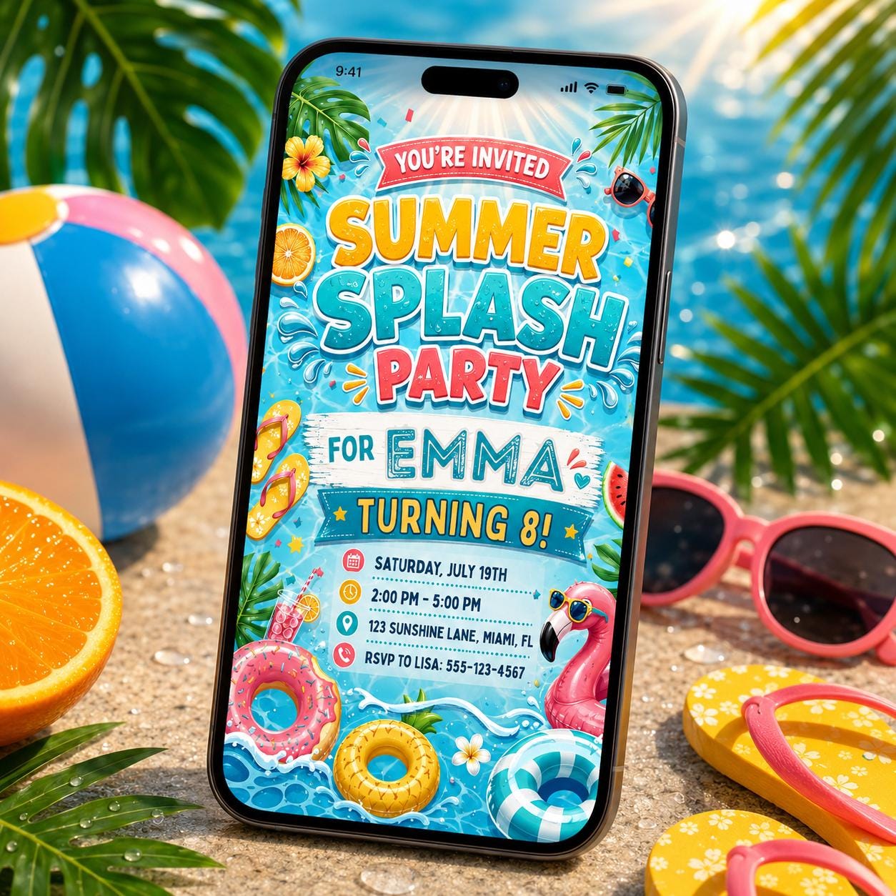 Summer Splash Party Invitation Template, Pool Party Birthday Party Invitation Template, Hand Drawn Whimsical Swim Birthday Invite, Canva __etsy:8057331272