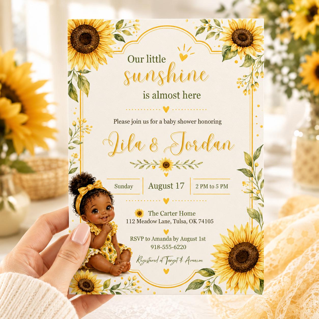 Sunflower Baby Shower Invitation, Our little Sunshine Theme, Little Ray of Sunshine Baby Shower Invitation, Sunshine Baby Shower, Canva __etsy:8038653362