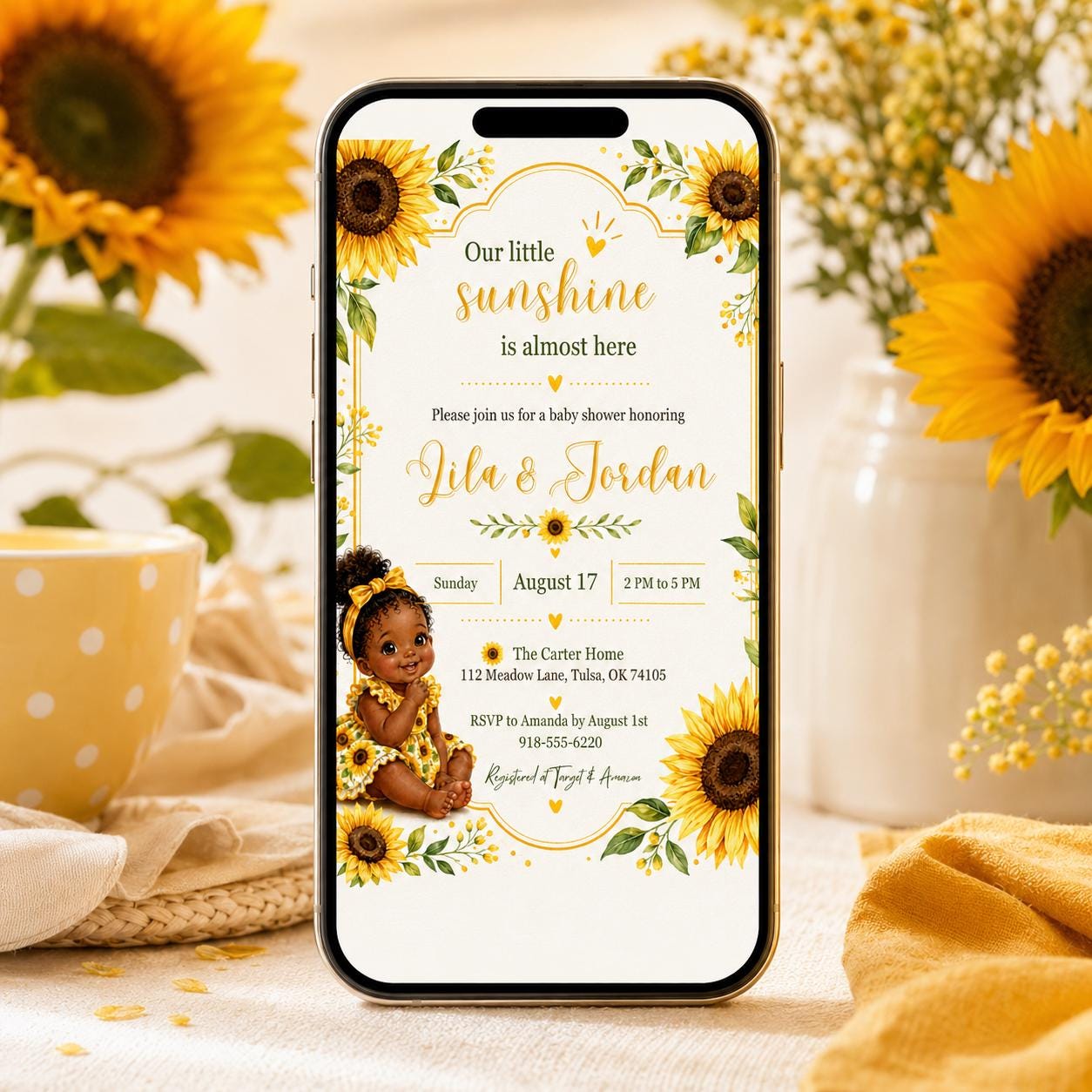 Sunflower Baby Shower Invitation, Our little Sunshine Theme, Little Ray of Sunshine Baby Shower Invitation, Sunshine Baby Shower, Canva __etsy:8086565145