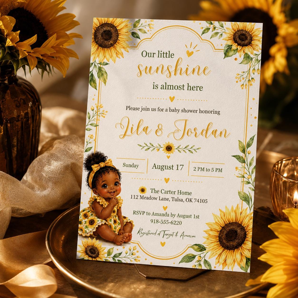 Sunflower Baby Shower Invitation, Our little Sunshine Theme, Little Ray of Sunshine Baby Shower Invitation, Sunshine Baby Shower, Canva __etsy:8038653384
