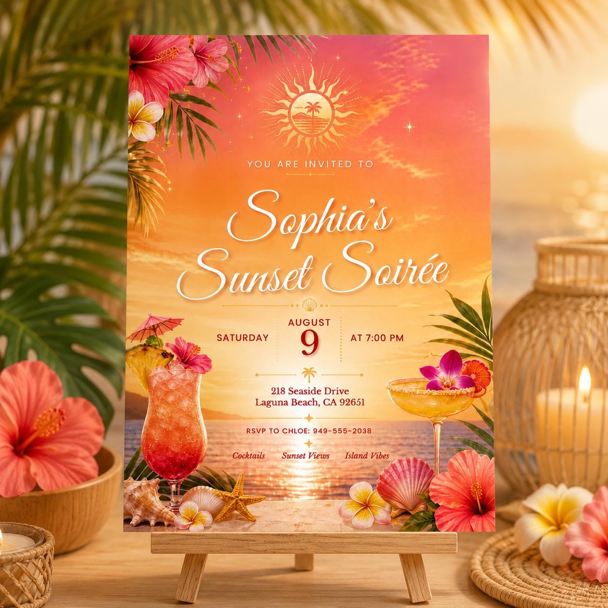 Sunset Soirée Summer Party Invitation for Print and Mobile (Editable Canva, Digital Download) __etsy:7991716910