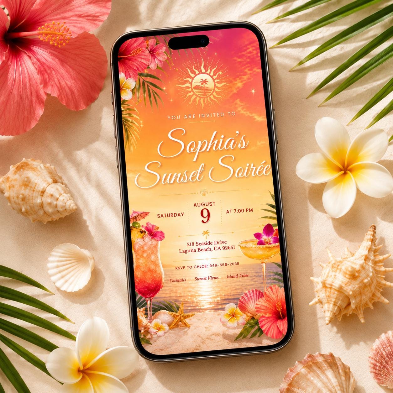 Sunset Soirée Summer Party Invitation for Print and Mobile (Editable Canva, Digital Download) __etsy:8039655149