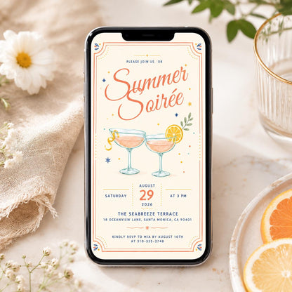 Sunset Soirée Summer Party Invitation for Print and Mobile (Editable Canva Template) __etsy:8050239223