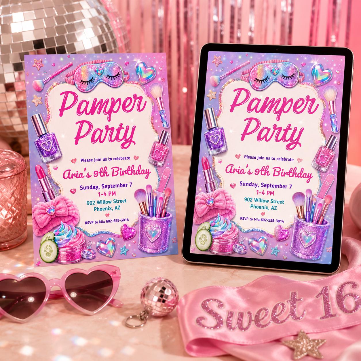 Sweet 16 Birthday Invitation, Girls Spa Birthday Invitation, Editable Spa Party Invite, Kids Pamper Party Canva Invite, Spa Day Invitation __etsy:8037482890