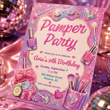 Sweet 16 Birthday Invitation, Girls Spa Birthday Invitation, Editable Spa Party Invite, Kids Pamper Party Canva Invite, Spa Day Invitation __etsy:8085396109
