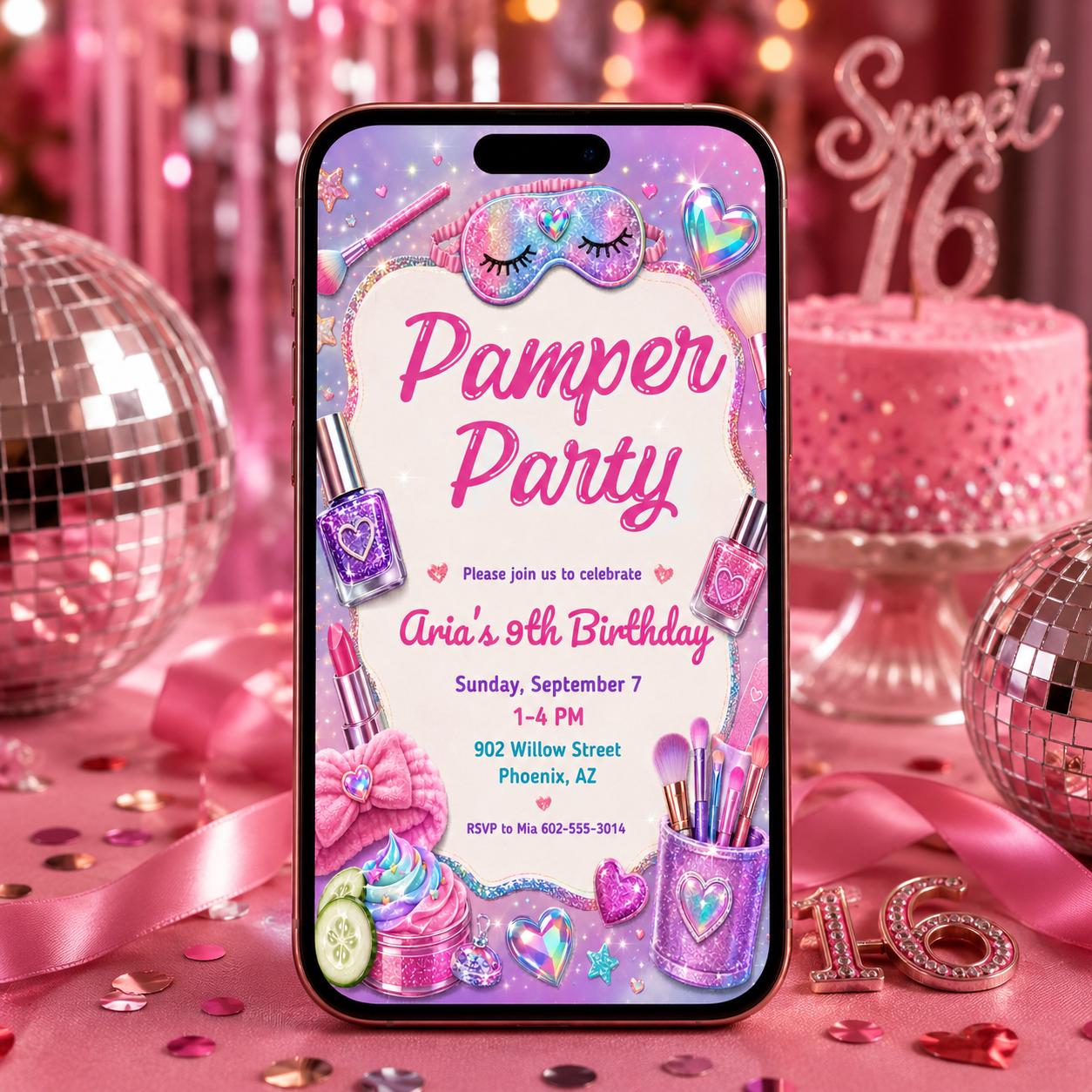 Sweet 16 Birthday Invitation, Girls Spa Birthday Invitation, Editable Spa Party Invite, Kids Pamper Party Canva Invite, Spa Day Invitation __etsy:8085396225