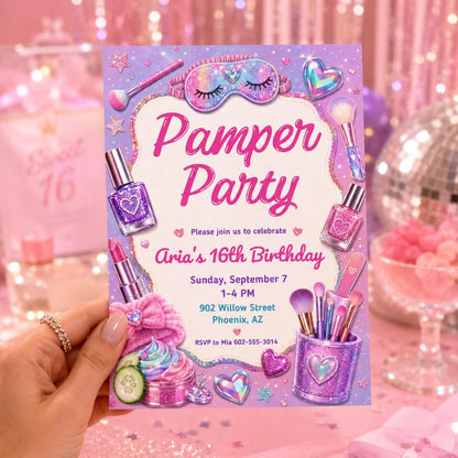 Sweet 16 Birthday Invitation, Girls Spa Birthday Invitation, Editable Spa Party Invite, Kids Pamper Party Canva Invite, Spa Day Invitation __etsy:8037482898