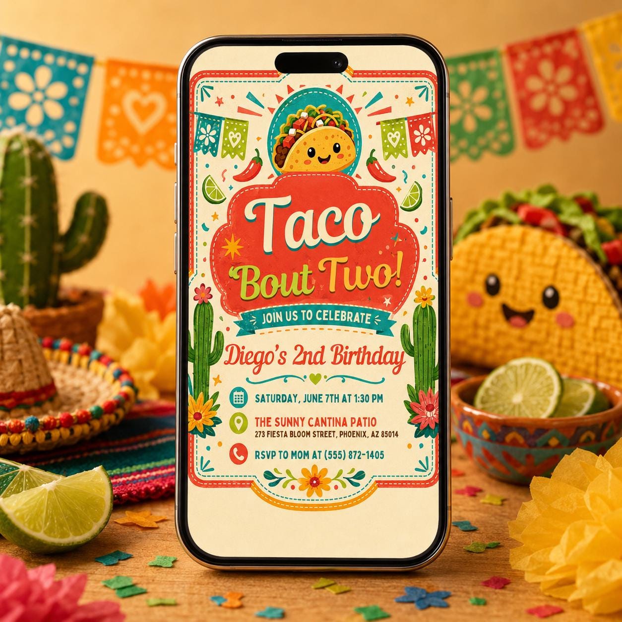 Taco Bout Two Birthday Invitation Editable, Fiesta 2nd Birthday Girl Invite, Mexican Fiesta Party Canva Template Printable __etsy:8104236979
