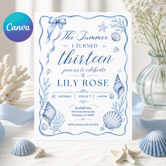 The Summer I Turned Thirteen, Any Age TSITP Theme Birthday, Blue Hydrangea Invite, Blue Flowers TSITP, Teen Girl Birthday Invite, Canva edit __etsy:7976648126