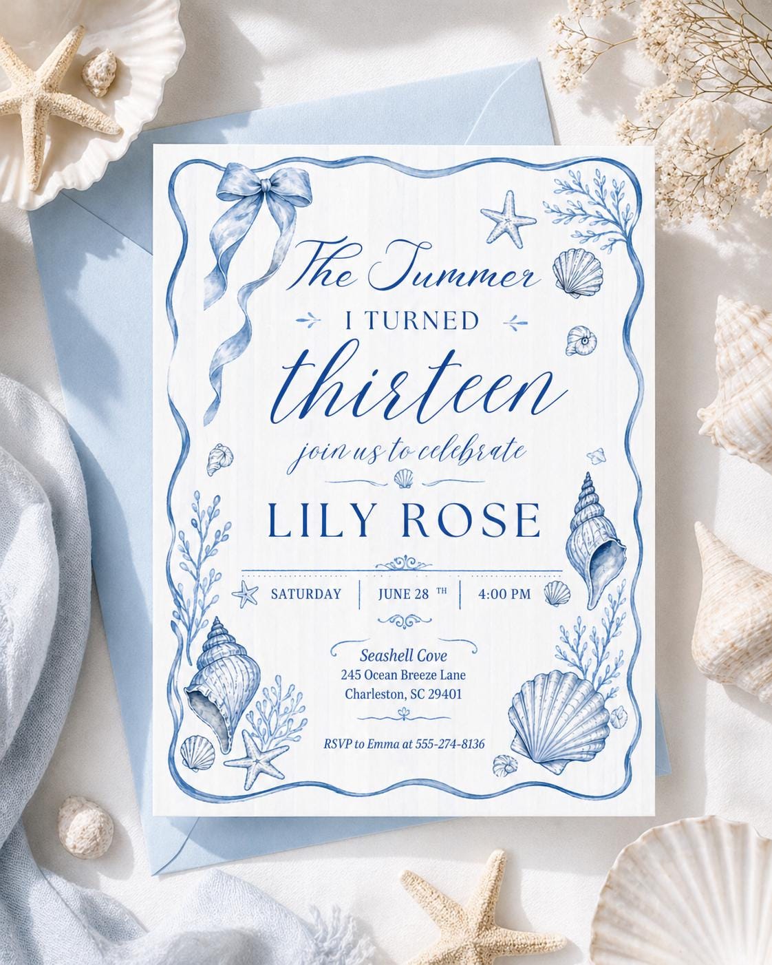The Summer I Turned Thirteen, Any Age TSITP Theme Birthday, Blue Hydrangea Invite, Blue Flowers TSITP, Teen Girl Birthday Invite, Canva edit __etsy:7970595344